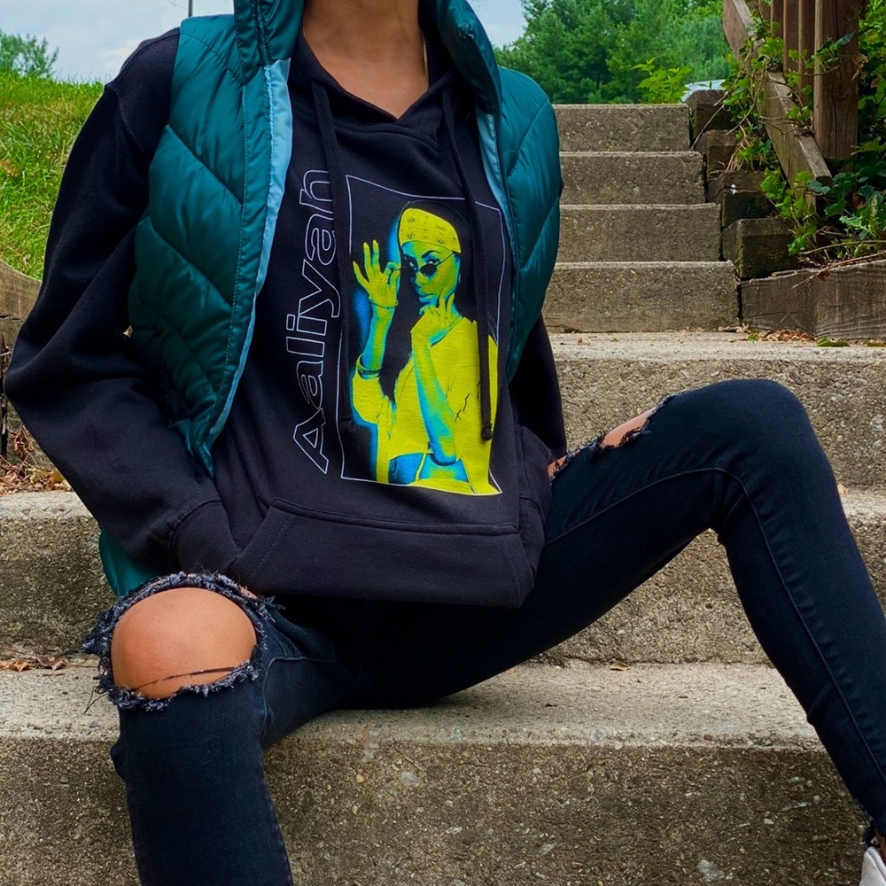 Aaliyah Graphic Hoodie with Green Vest
